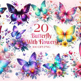 Butterfly With Flowers Clipart Bundle Graphics 92165736 1 580x387