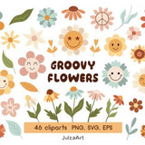 Retro flower clipart Groovy flower svg Graphics 73163133 1 580x406