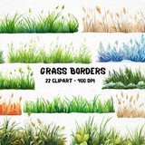 Watercolor Grass Borders Clipart Bundle Graphics 88673597 1 580x435