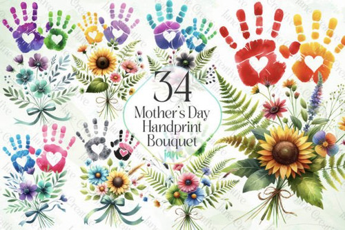 Mothers Day Handprint Bouquet Bundle Graphics 96034916 1 580x387
