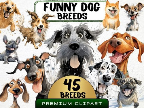 Cute and Funny Dog Breeds Clipart Bundle Graphics 88065929 1 580x435.jpg
