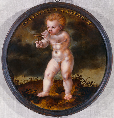 Ketel, Cornelis Ангел выдувает пузырь, 1574, диаметр 48,6 cm, Дерево, масло
