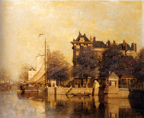 Klinkenberg Johannes Christaan Karel Moored Sailing Vessels Along A Quay Amsterdam