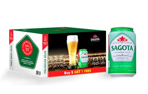 Pack 6 lon (5 lon tặng 1 lon) Bia Sagota Premium 330ml