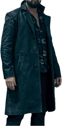 Men's Long Coat Real Leather Elbow Patch Billy Cotton Butcher Trench Coat Jacket Billy Jacket Butche