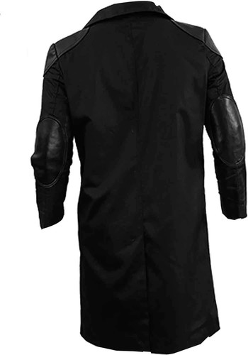 Men's Long Coat Real Leather Elbow Patch Billy Cotton Butcher Trench Coat Jacket Billy Jacket Butche