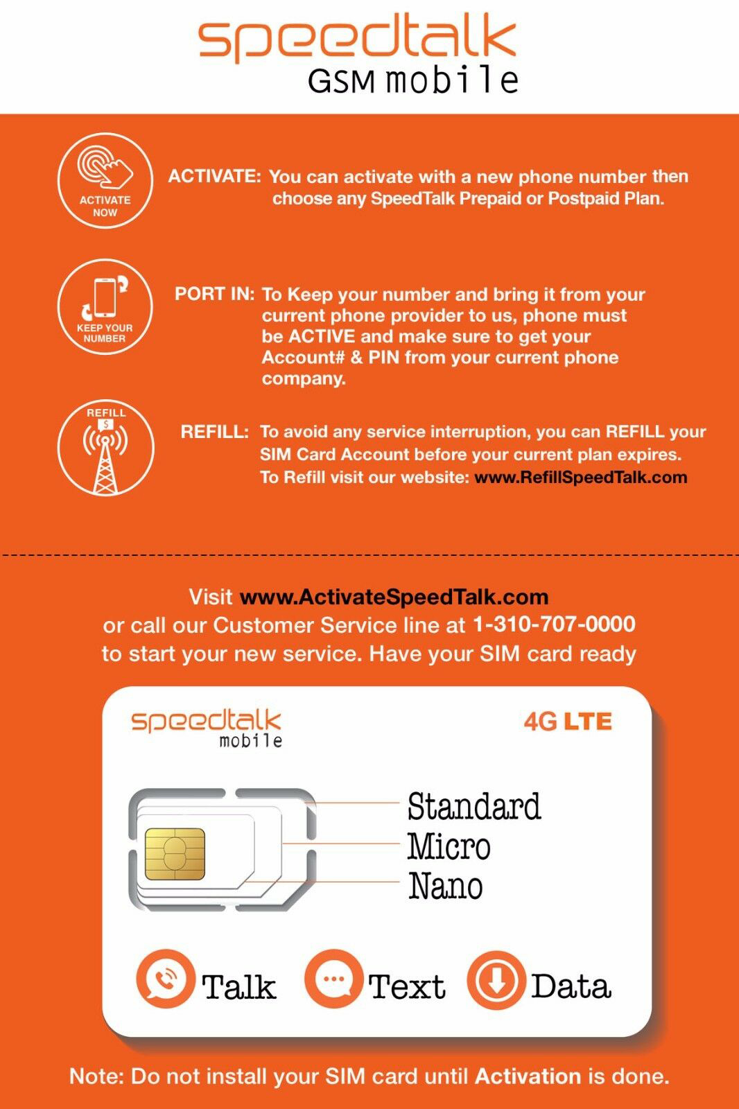 Speedtalk Mobile 3 In 1 Gsm Sim Card Starter Kit Prepaid Service No