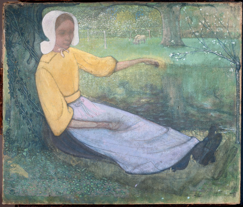 Roland Holst, Richard Женщина, сидящая под деревом, 1895, 54,5 cm х 64 cm, Холст, масло