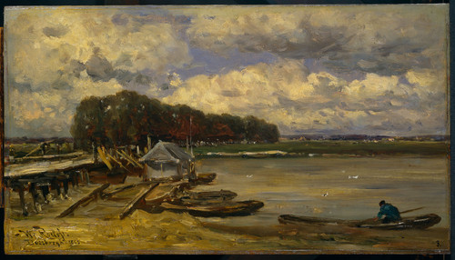 Roelofs, Willem Мост через Эйссел на Дусбург, 1889, 24,5 cm х 45,5 cm, Холст на панели, масло