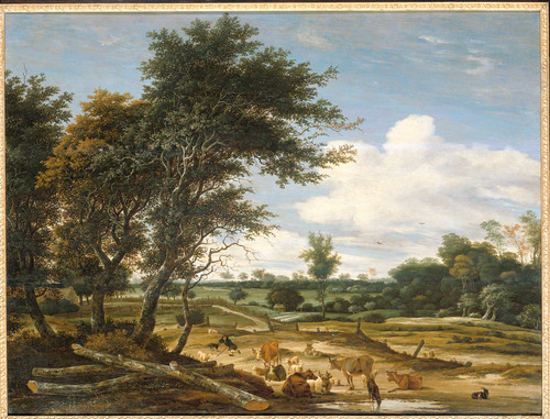 Ruysdael, Jacob Salomonsz van Пейзаж с пастухом и скотом, 1665, 80 cm х 107 cm, Дерево, масло