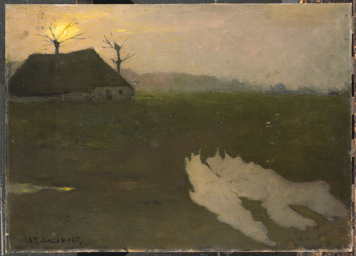 Roland Holst, Richard Вечерний пейзаж с луной, 1891, 49,5 cm х 69,3 cm, Холст на картоне, масло