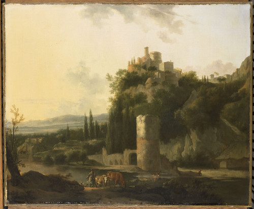 Moucheron, Frederik de Итальянский пейзаж с круглой башней, 1667, 69,5 cm х 84 cm, Холст, масло