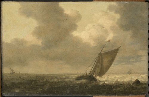 Mulier, Pieter I Рыбацкая лодка под парусом идёт по ветру, 1640, 38,5 cm x 60 cm, Дерево, масло