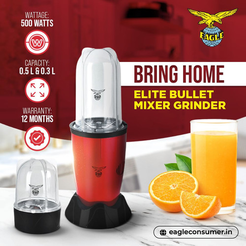 Elite Bullet Mixer Grinder 500 Watt (2 Jar) Red 2.jpg