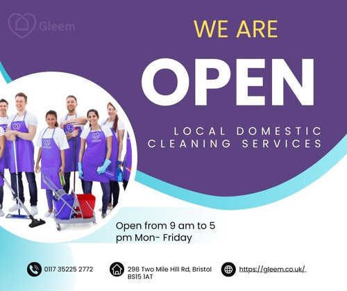 Gleem Cleaning offers top-notch local domestic cleaning services tailored to your needs. Our professional team ensures a spotless home, utilizing effective cleaning techniques and high-quality products. With a commitment to customer satisfaction, Gleem Cleaning delivers reliable and thorough cleaning services to enhance the cleanliness and comfort of your living space. Visit gleem.co.uk for more information.