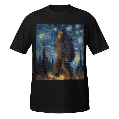 Bigfoot Starry Night Sasquatch Van Gogh Sky Painting Art Funny Sasquatch Shirts for Men Women Men Bl