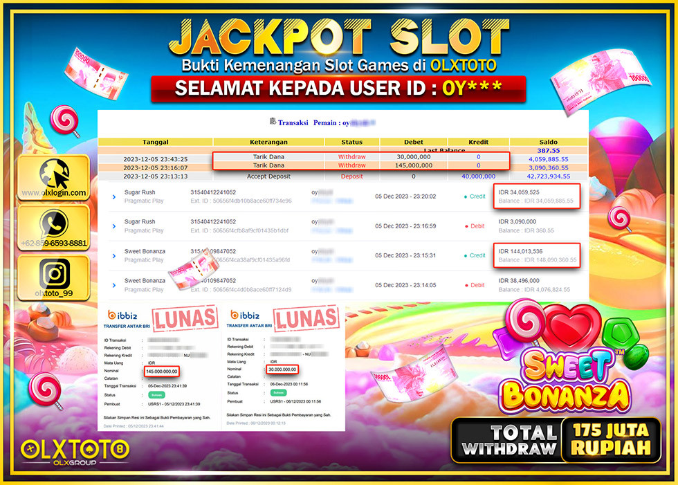 OLXTOTO JACKPOT SLOT SWEET BONANZA Rp.175.000.000.,- LUNAS