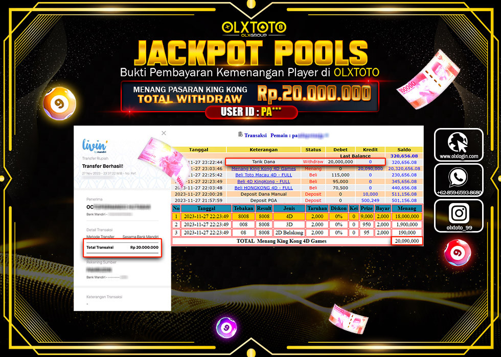 OLXTOTO JACKPOT TOGEL PASARAN KING KONG  Rp.20.000.000,- LUNAS