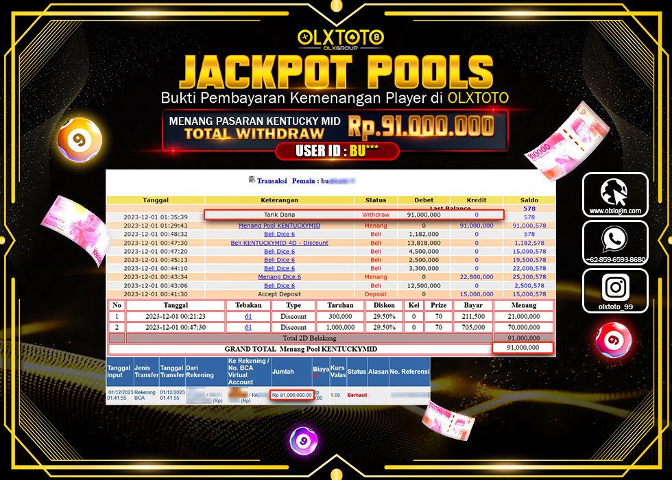 OLXTOTO JACKPOT TOGEL PASARAN KENTUCKY MID Rp.91.000.000,- LUNAS