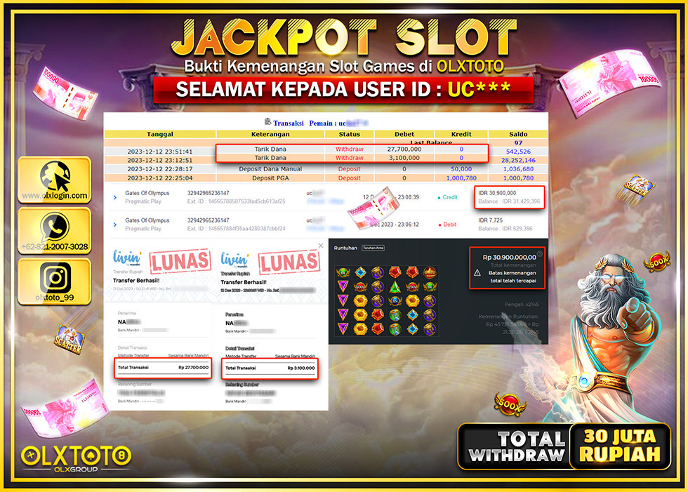 OLXTOTO JACKPOT SLOT GATES OF OLYMPUS Rp.30.800.000.,- LUNAS