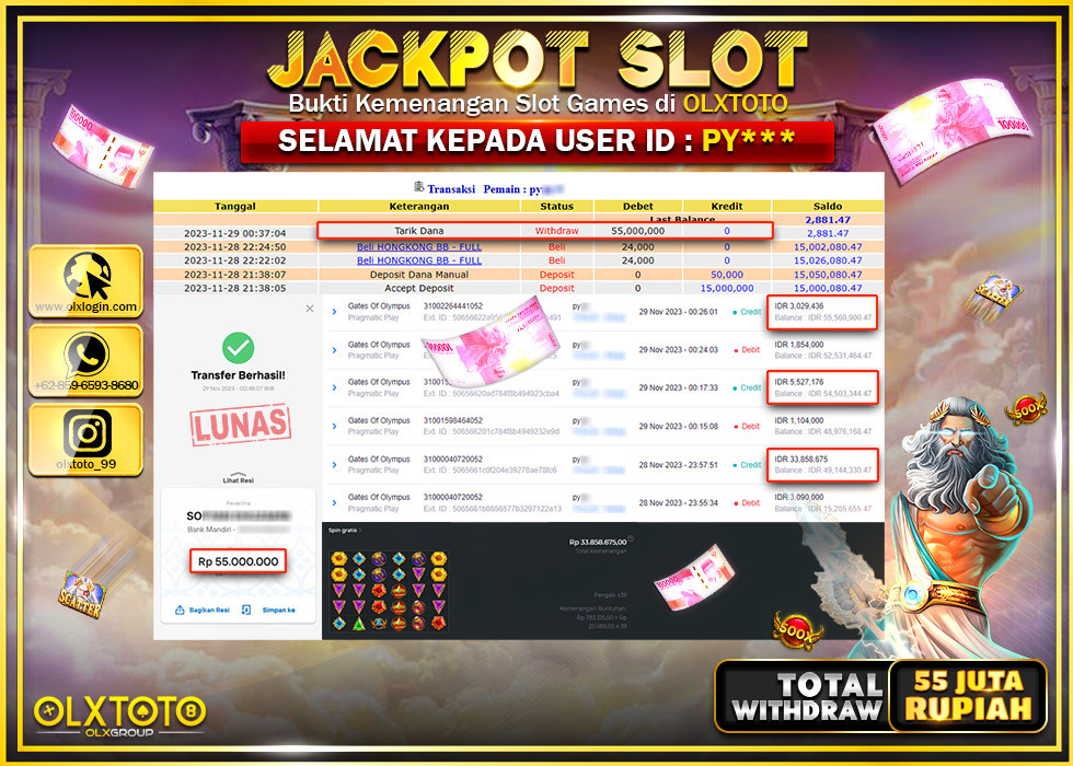 OLXTOTO JACKPOT SLOT GATES OF OLYMPUS Rp.55.000.000.,- LUNAS