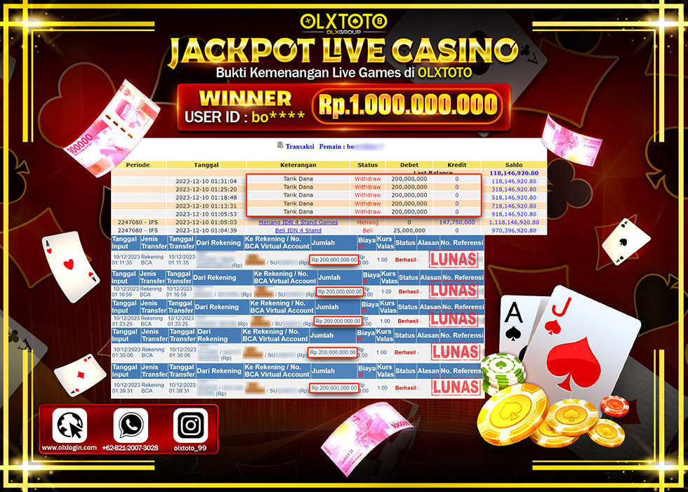 OLXTOTO JACKPOT JACKPOT LIVE GAMES IDN 4 STAND GAMES Rp.1.000.000.000,- LUNAS