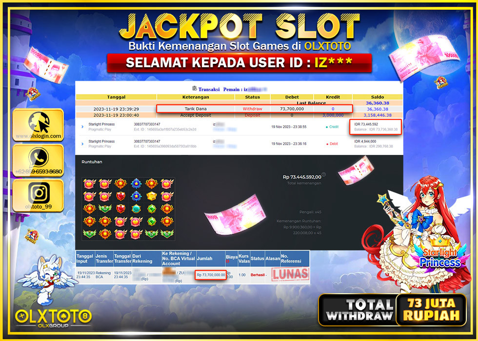 OLXTOTO JACKPOT SLOT STARLIGHT PRINCESS Rp.73.000.000.,- LUNAS