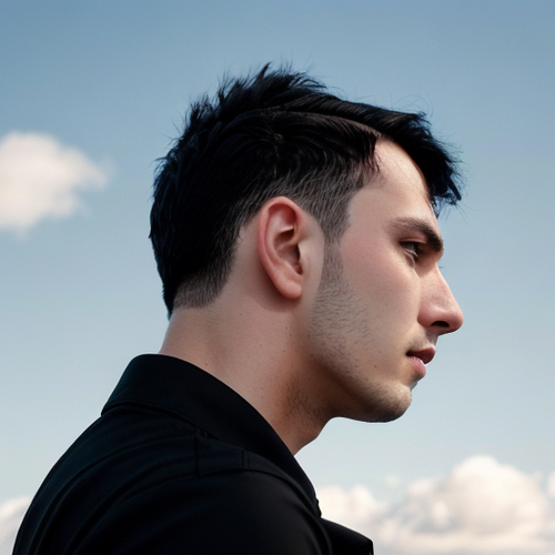a British white skin guy with black hair and black shirt without sideburn and bread full shaved face.png