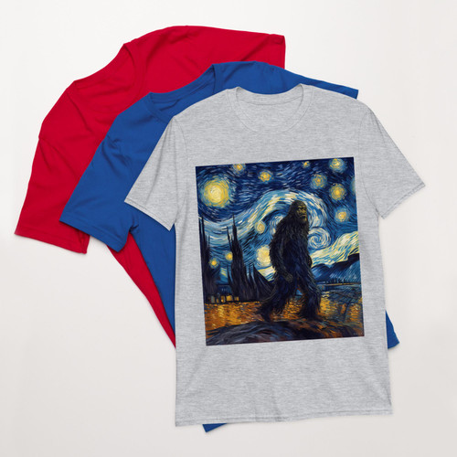 Funny Sasquatch Shirts for Men Women Bigfoot Starry Night Sasquatch Van Gogh Sky Painting Art Men Bl.jpg