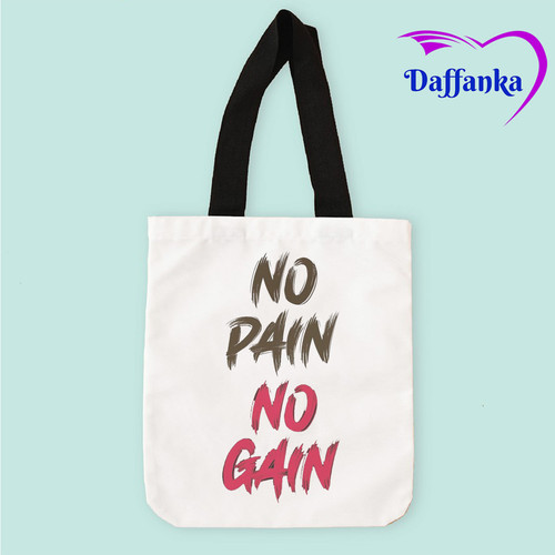 Tas Slempang Tote Bag Kanvas No Pain No Gaina