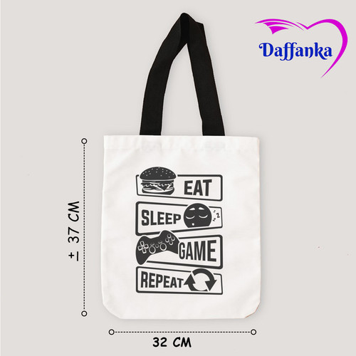 Tas Slempang Tote Bag Kanvas Eat Sleep Game Repeataaa.jpg