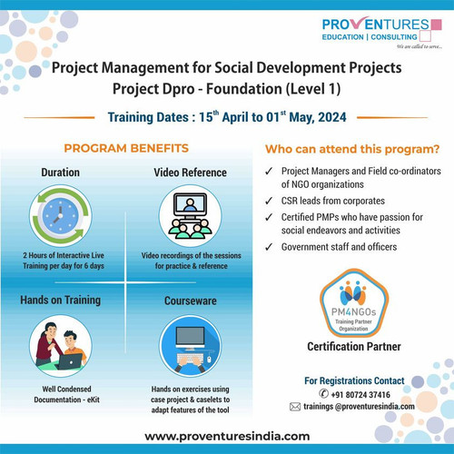 15 th April to 1st May Project Management for Social Development Projects n