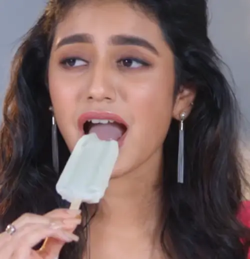 Priya Prakash Varrier tasting milk ice cream
