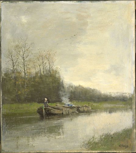 Mauve, Anton Две баржи на канале, 1888, 35 cm x 32 cm, Холст, масло