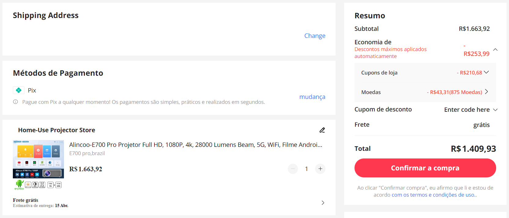 [AliBR] Projetor Alincoo E700 PRO modelo 2024 (R$1409 em até 12x s/ juros)