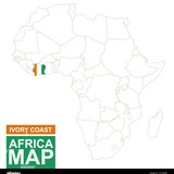 africa contoured map with highlighted ivory coast ivory coast map and flag on africa map vector illu