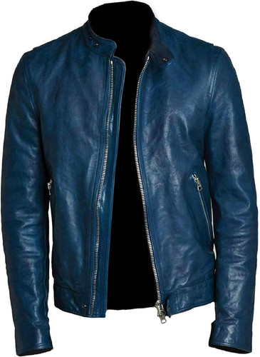 Men's Blue Leather Jacket Soft Lambskin Motorcycle Cafe Racer Jacket 0 (1).jpg