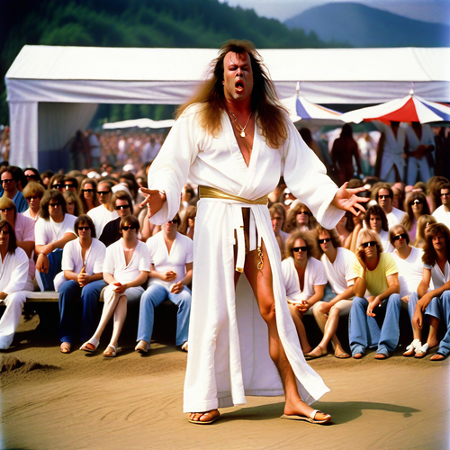 air guitar playing yngwie malmsteen in white robe wearing sandals on open air stage cigarette in mo.png