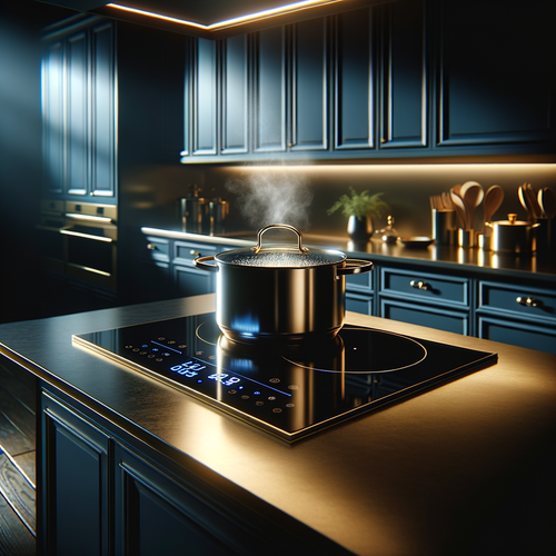 induction cooker boiling in a darkblue and gold colored kitchen.png