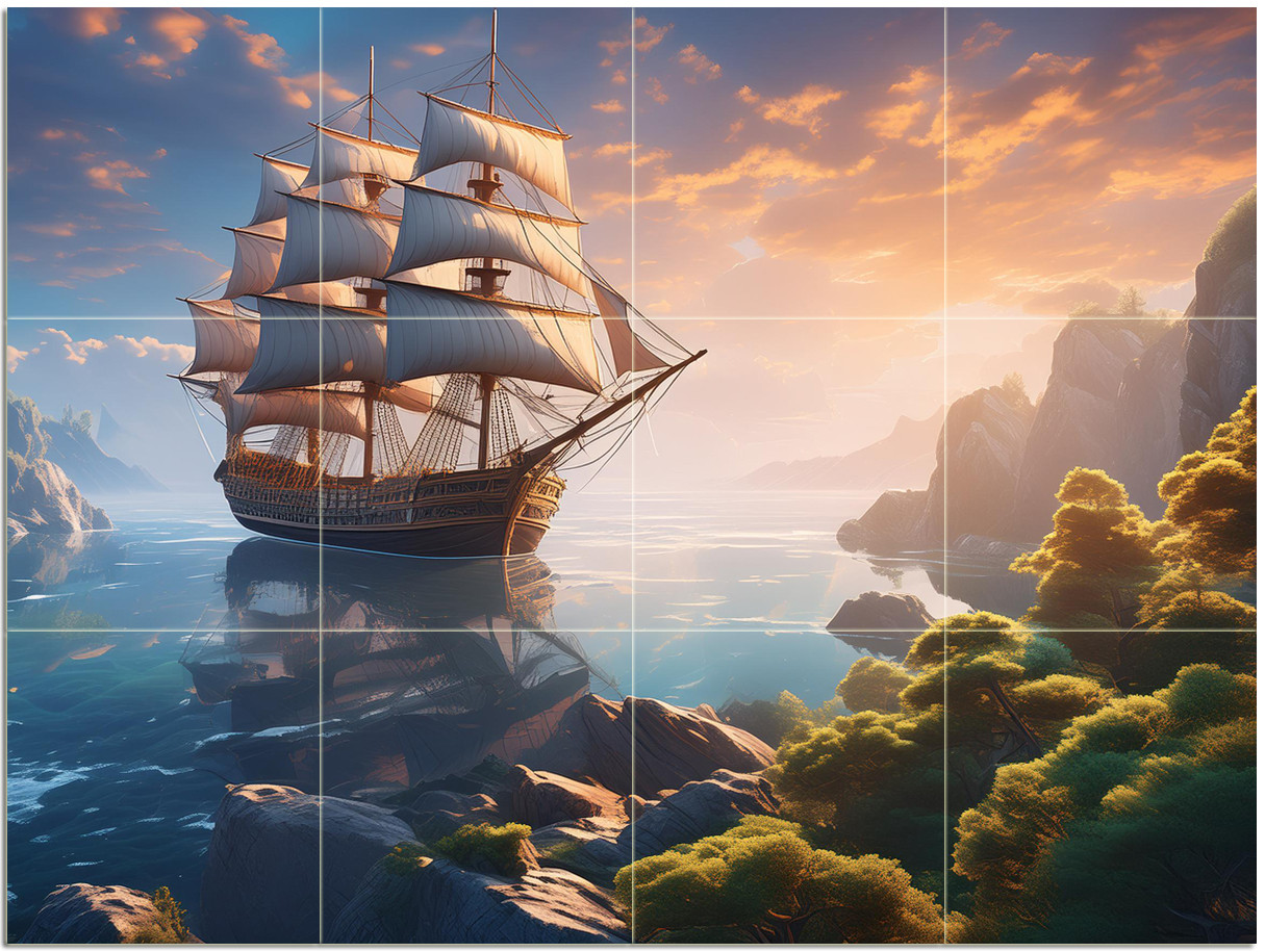 Fliesenwandbild Segelschiff Meereslandschaft Küche Bad Wand Backsplash Marmor Keramik - Bild 6 von 14