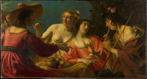Honthorst, Gerard van Пастух играет на флейте и четыре нимфы, 1632, 92 cm х 174,5 cm, Холст, масло