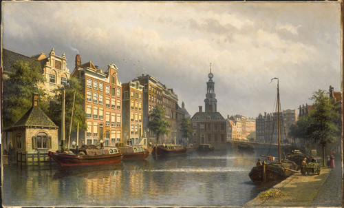 Hilverdink, Eduard Alexander Канал Сингел в Амстердаме, вид на Монетный Двор, 1886, 47 cm х 76 cm, Х
