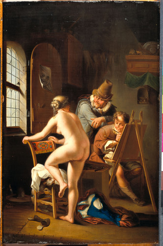 Houbraken, Arnold Художник и его модель, 1690, 28,5 cm х 19 cm, Дерево, масло