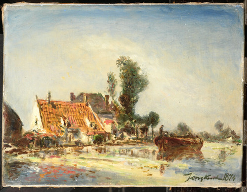 Jongkind, Johan Barthold Дома на канале около Кросвейка, 1874, 25 cm х 32,5 cm, Холст, масло