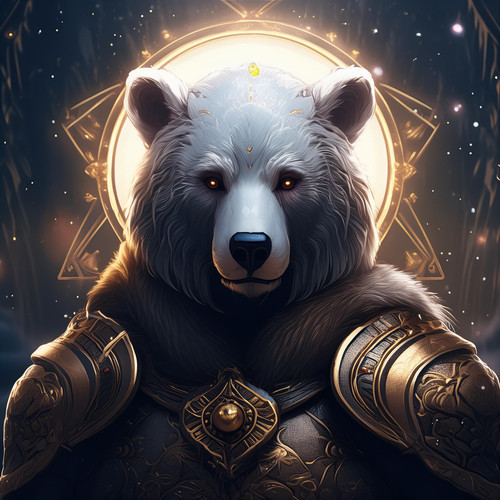 Firefly Dramatic dark art portrait of dark haired male paladin in bear mask with nimbus over his hea.jpg