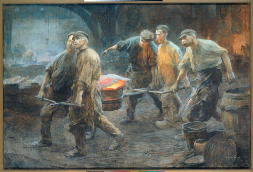 Josselin de Jong, Pieter de Интерьер чугунолитейного завода, 1906, 75 cm х 112 cm, Бумага, пастель и
