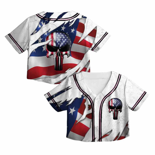 American Flag Punisher Skull Baseball Jersey, 4th Of July Jersey, Patriotic Jersey, American Flag Sh.jpg