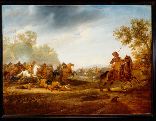 Hoef, A. van (приписывается) Каваллерийская битва, 1660, 49 cm x 66 cm, Дерево, масло