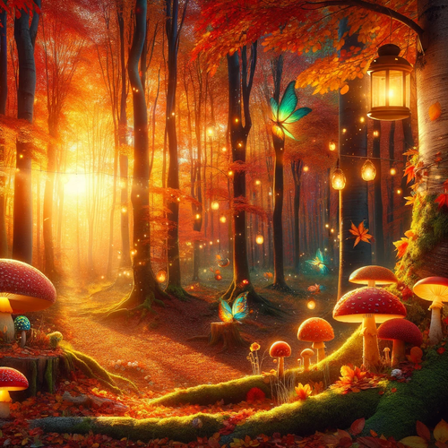 DALL·E 2023 12 02 23.54.51 A vibrant autumn forest scene with a fantasy twist. The image should depi.png