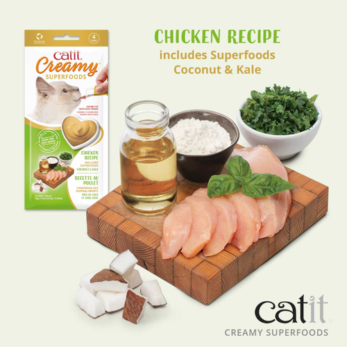 Catit Creamy Superfood Treats, Chicken Recipe with Coconut & Kale